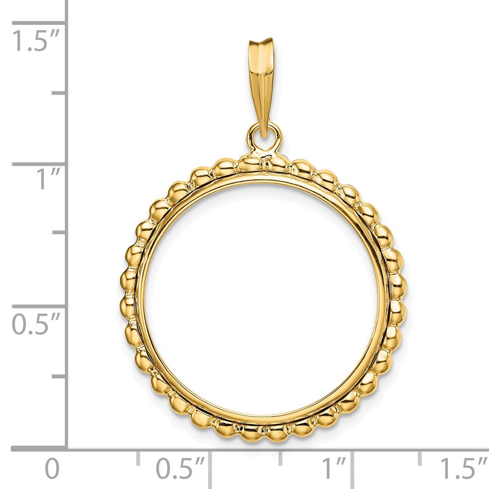 Wideband Distinguished Coin Jewelry 14k Polished with Beaded Edge 22.0mm Prong Coin Bezel Pendant