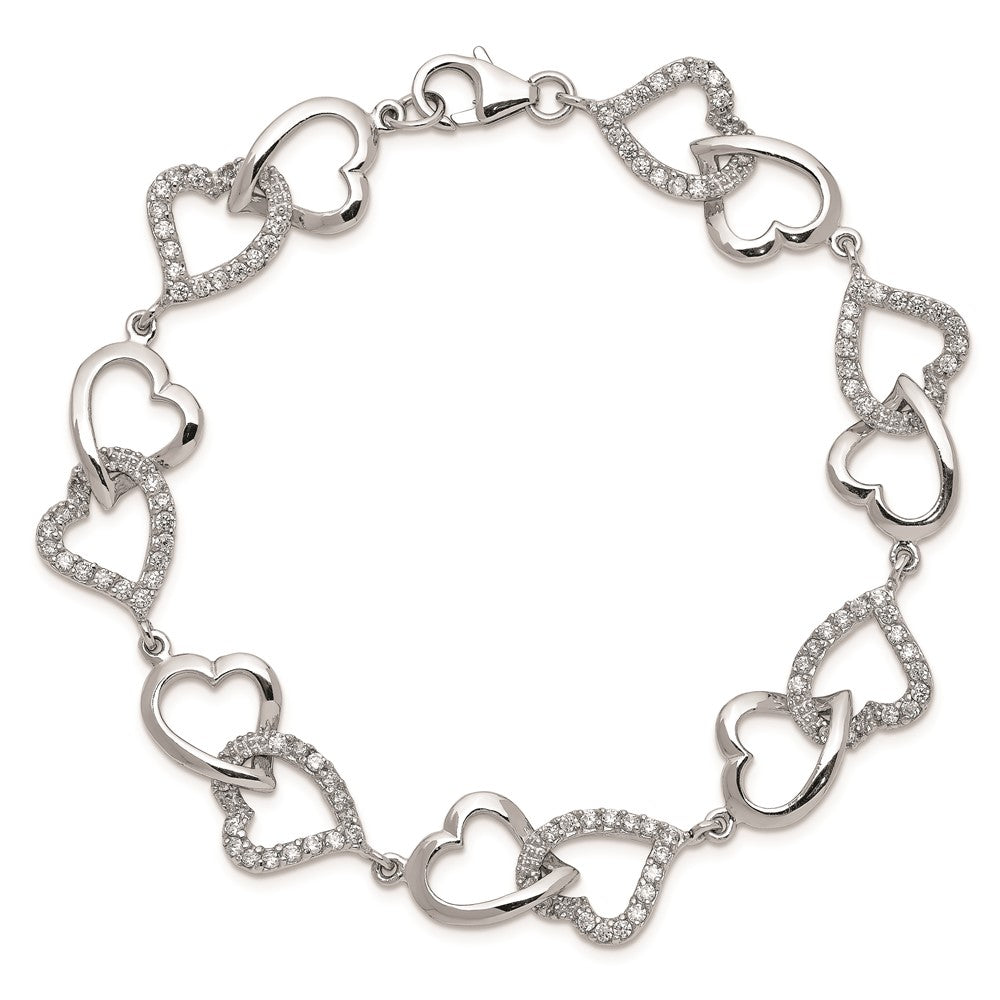 Sterling Silver Rhodium-plated CZ Heart Bracelet 7.75 inches