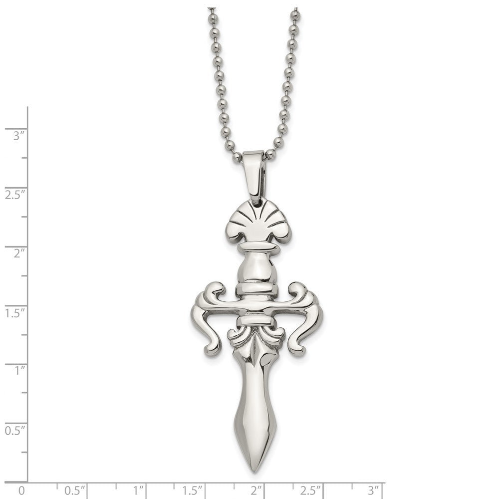 Stainless Steel Polished Dagger 24in Necklace