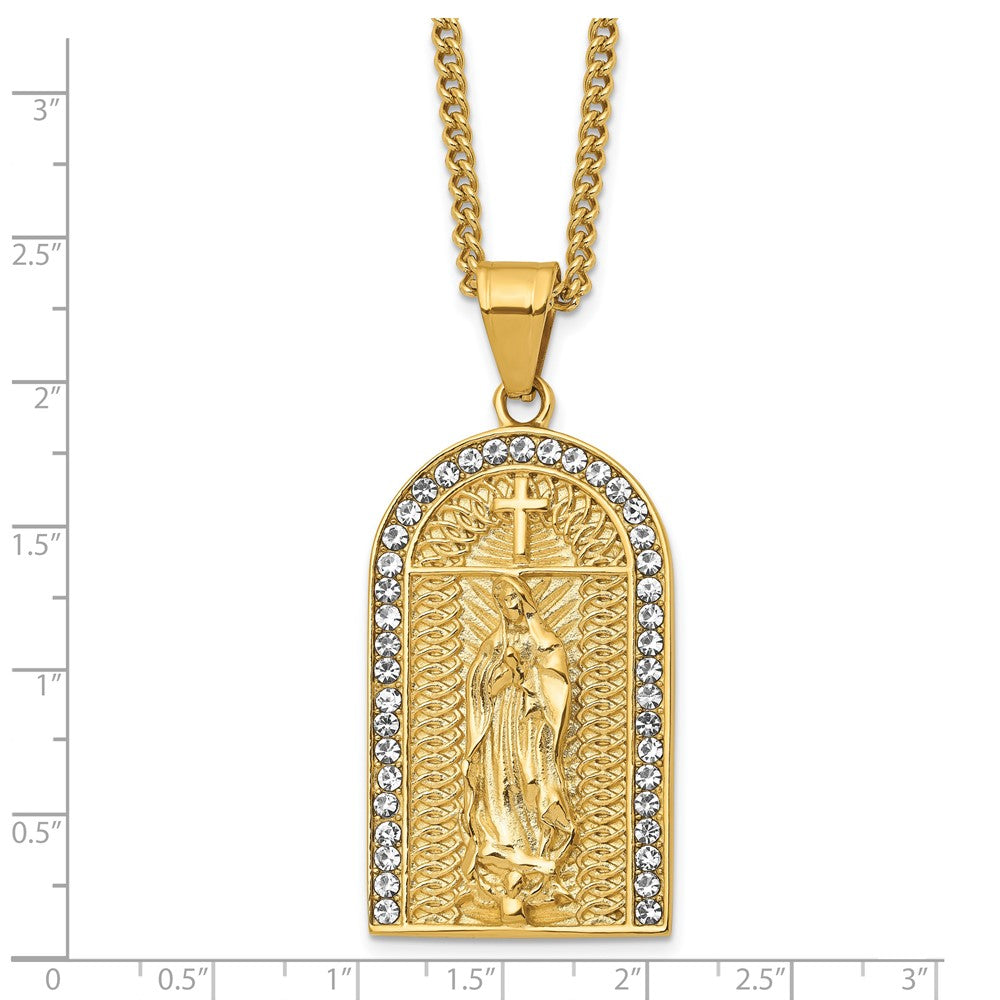 Stainless Steel Polished Yellow IP-plated with Crystals Mary 24in Necklace