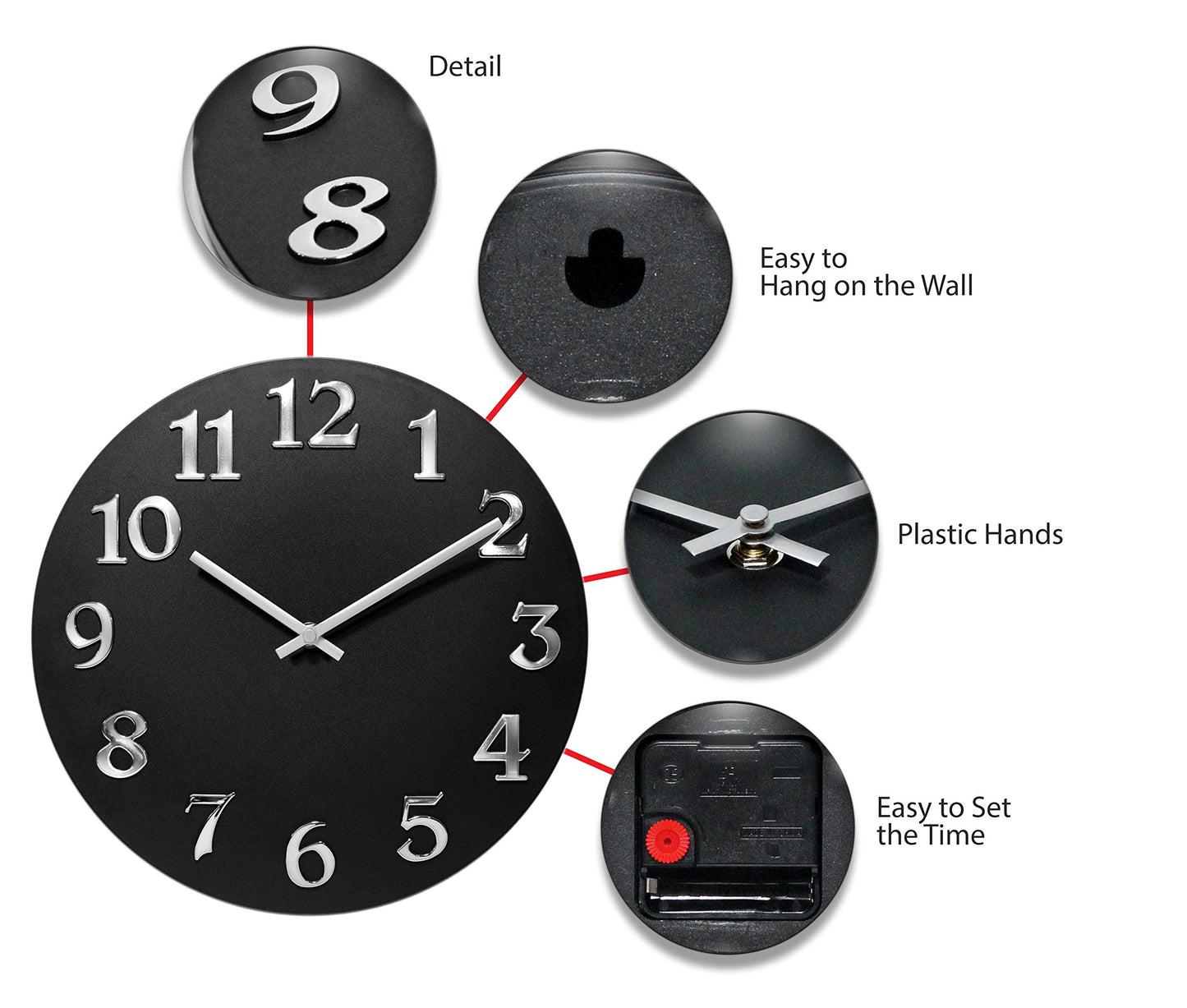 Infinity Instruments Vogue Round Black 12-inch Analog Wall Clock