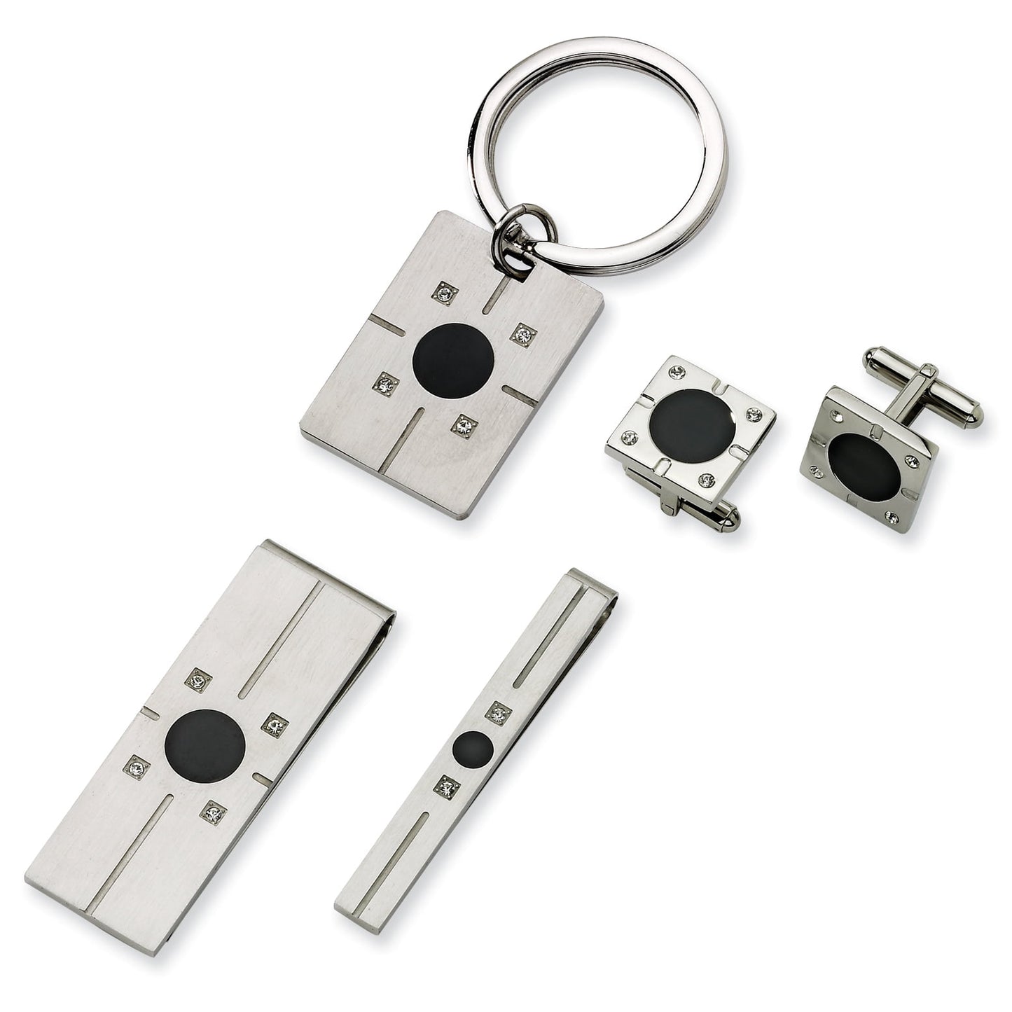 Stainless Steel Black Enamel & CZ 4-piece Boxed Set