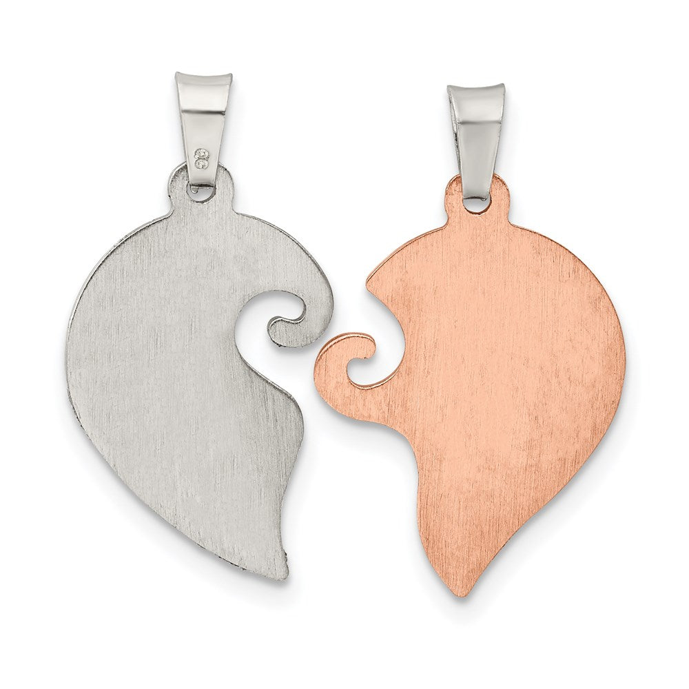 Sterling Silver Ruthenium & Rosetone Love You Heart w/CZ Breakapart Pendant