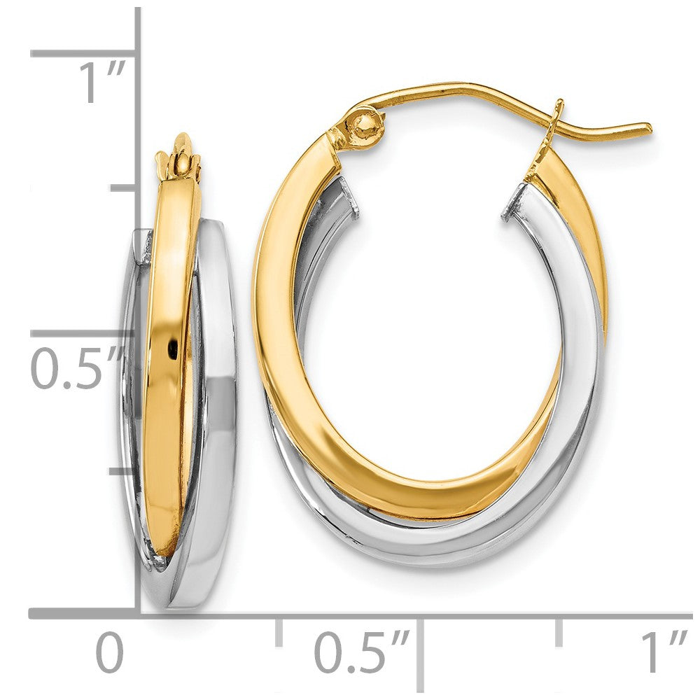 14K Two-tone Polished Hinged Hoop Earrings