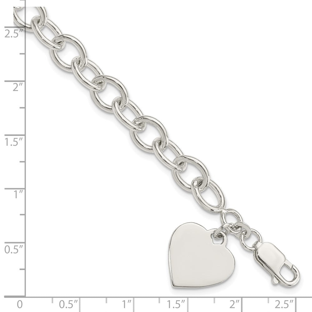 Sterling Silver Engraveable Heart Fancy Link Bracelet 7.25 inches