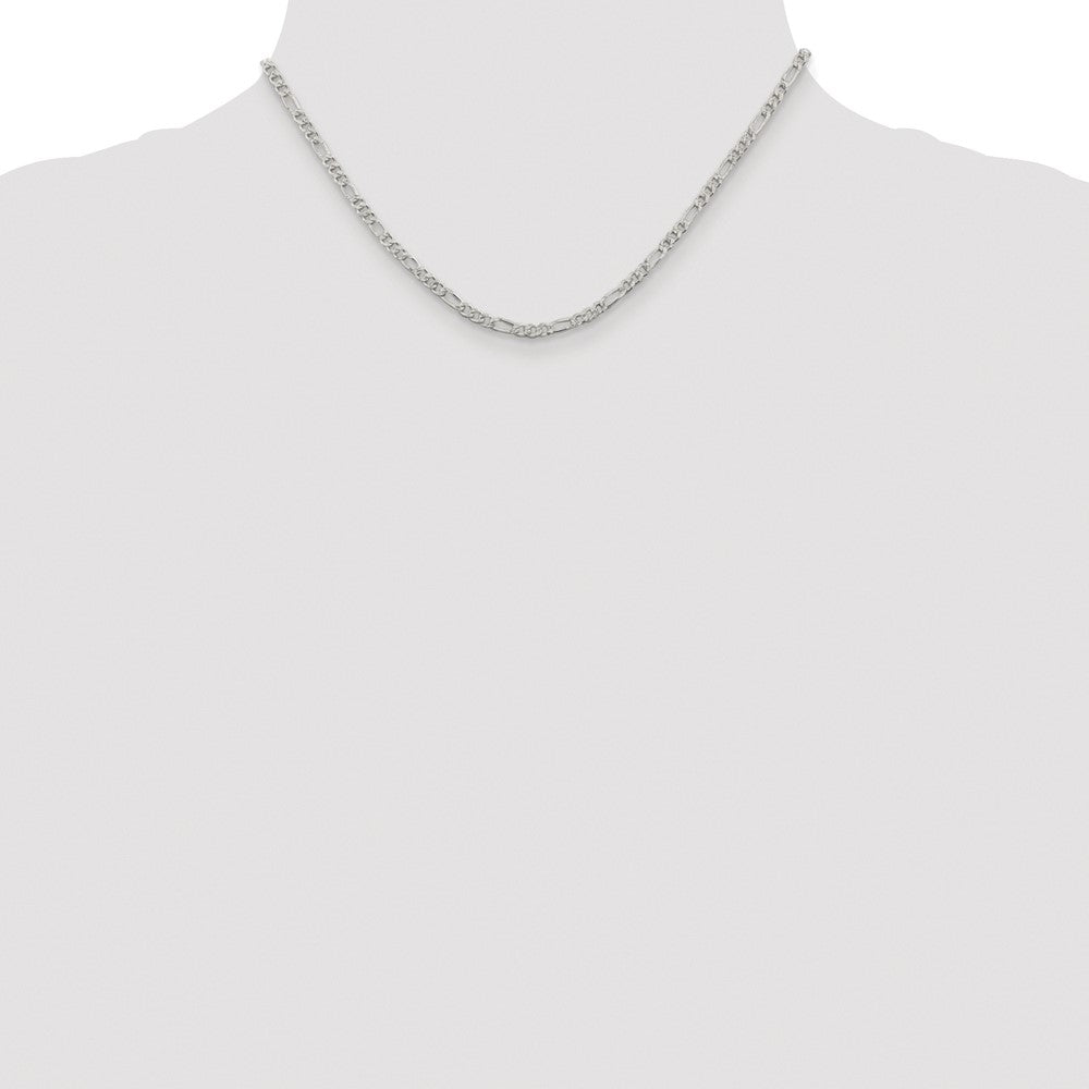 Sterling Silver Rhodium-plated 3mm Pav‚ Flat Figaro Chain