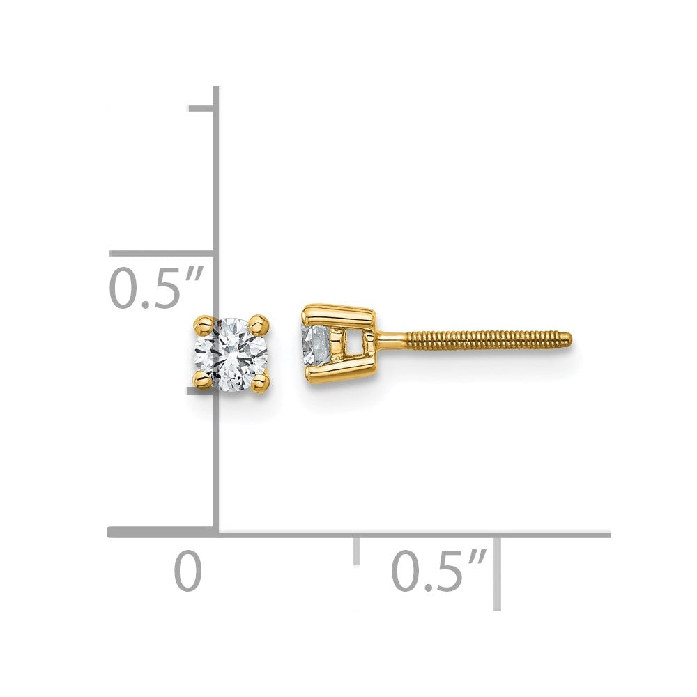14k Yellow Gold 1/4 ctw Lab Grown Diamond VS+ F+ Round 4 Prong Heavy Wt. Screwback Stud Earrings