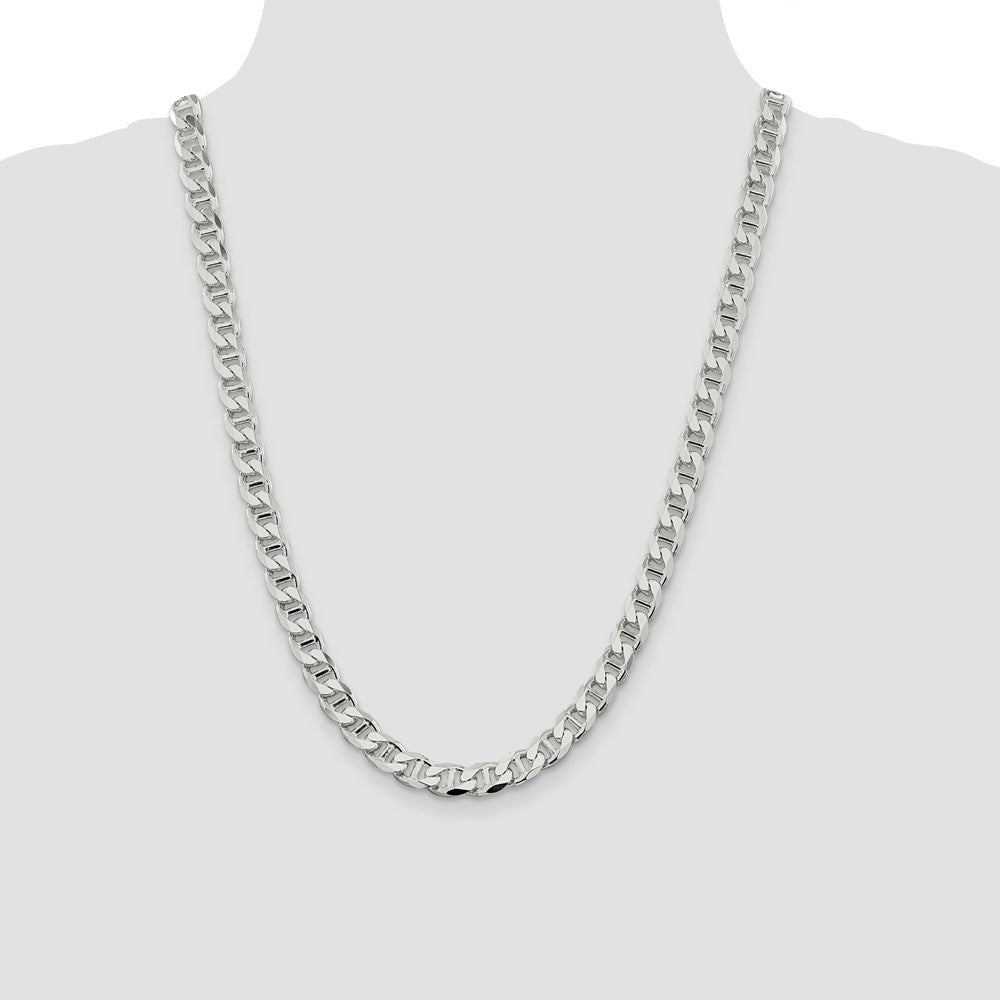 Sterling Silver 8.25mm D/C Flat Anchor Curb Chain 24 Inches
