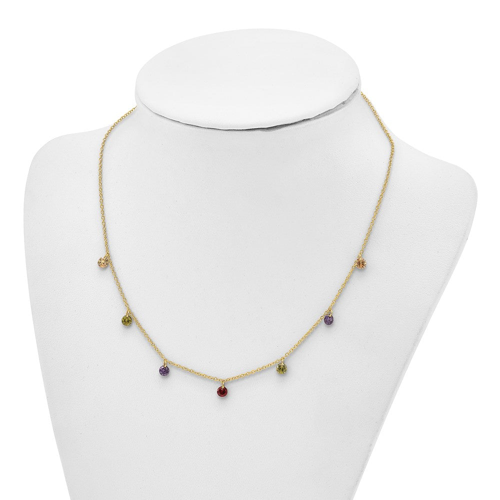 Prizma Sterling Silver Gold-tone 14K Flash Gold-plated 16 inch Dangling Colorful CZ Necklace with 2 inch Extender