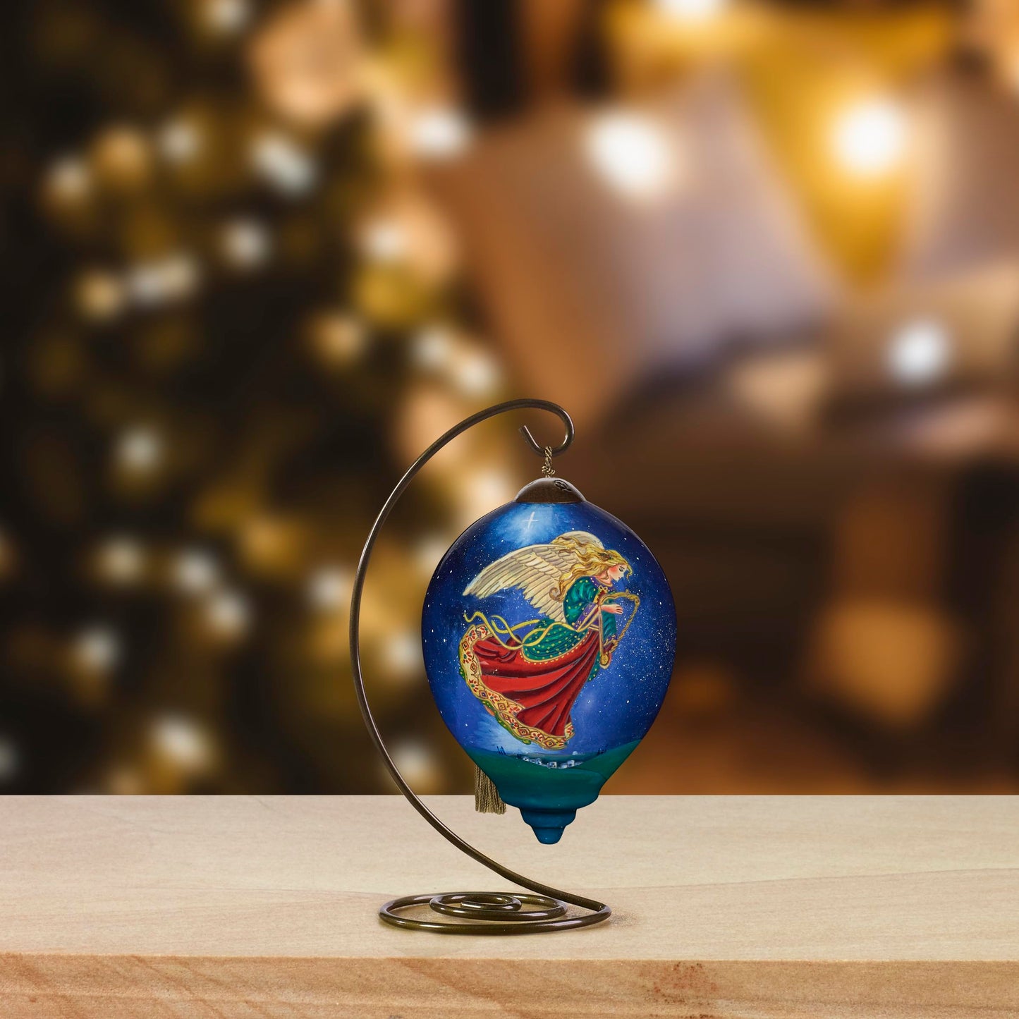 Neqwa Art Bells are Ringing Wishes of Christmas by Annabel Spenceley Hand-painted Glass Ornament
