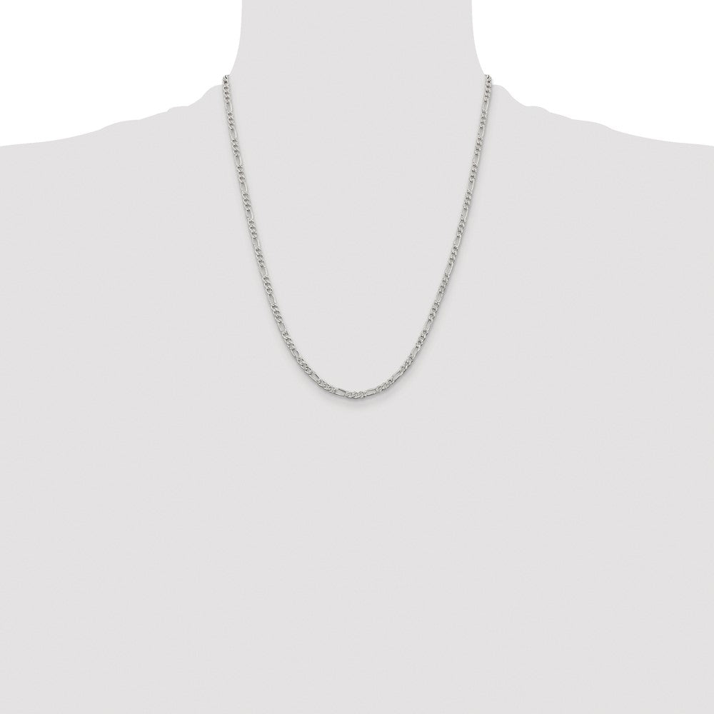 Sterling Silver Rhodium-plated 3mm Pav‚ Flat Figaro Chain