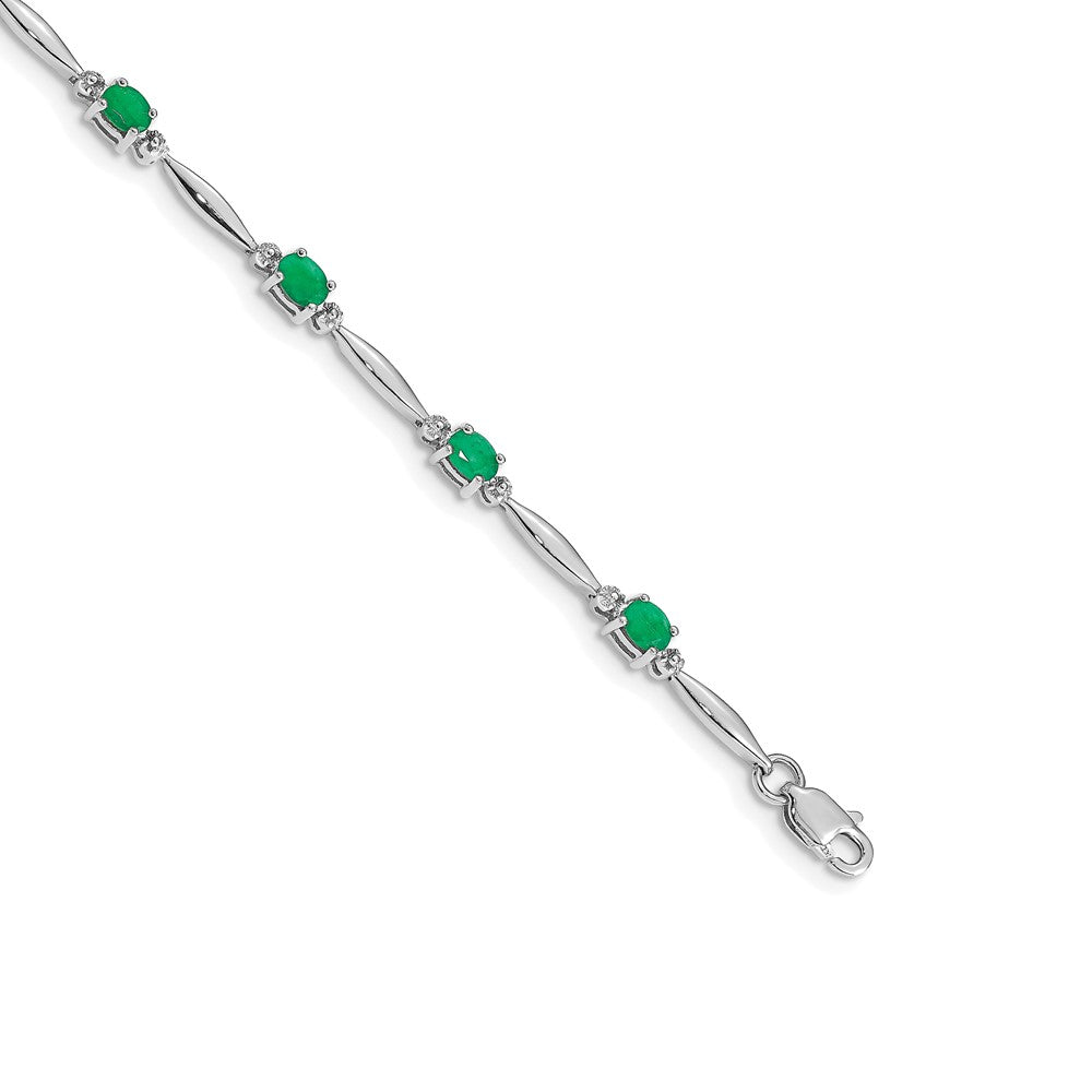 14k White Gold Diamond and Emerald Bracelet 7.5 inches