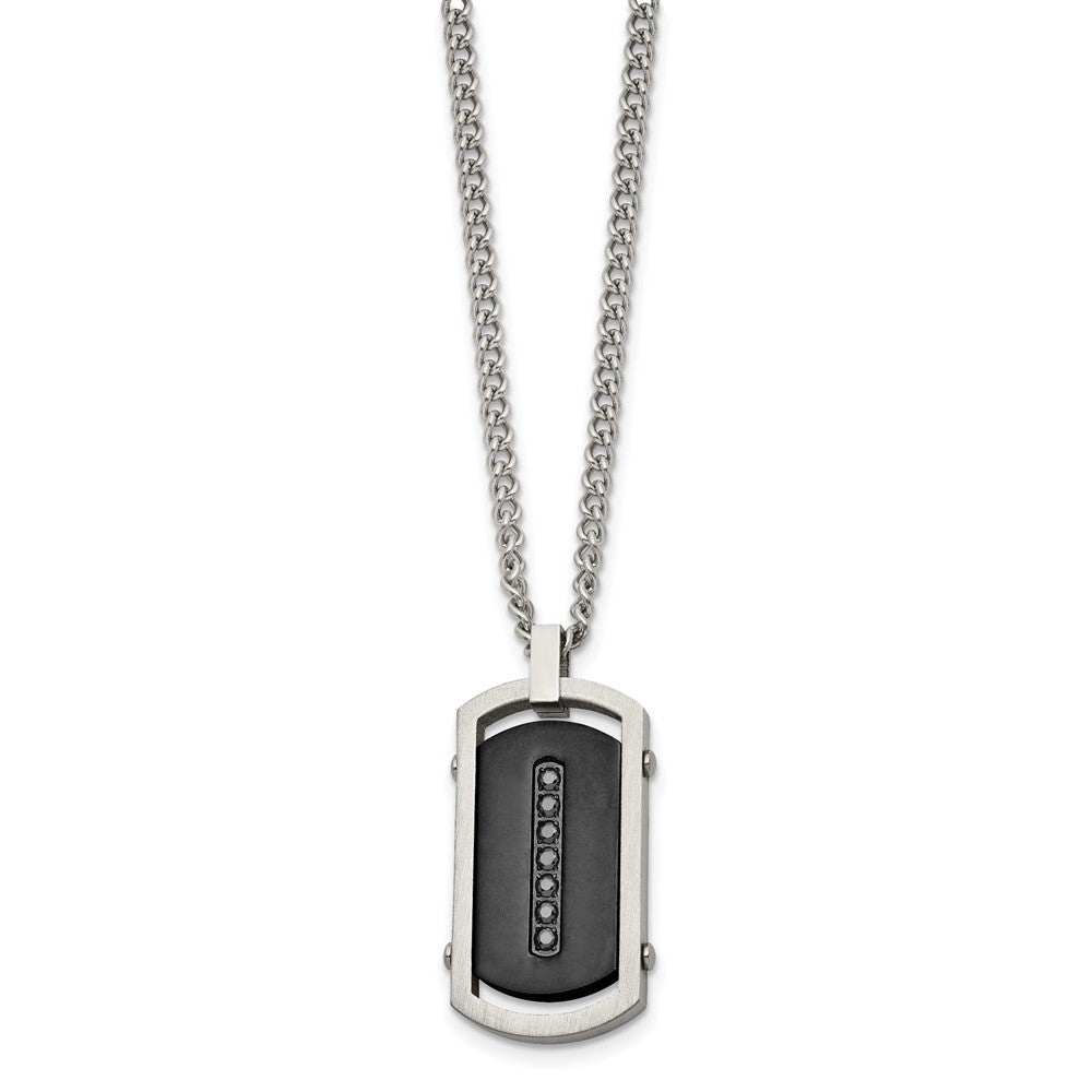 Stainless Steel Brushed/Polished Black IP Center w/Black CZ 22in Necklace