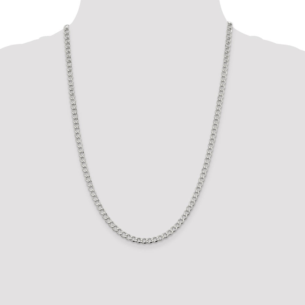 Sterling Silver 4.5mm Semi-solid Flat Curb Chain 24 Inches
