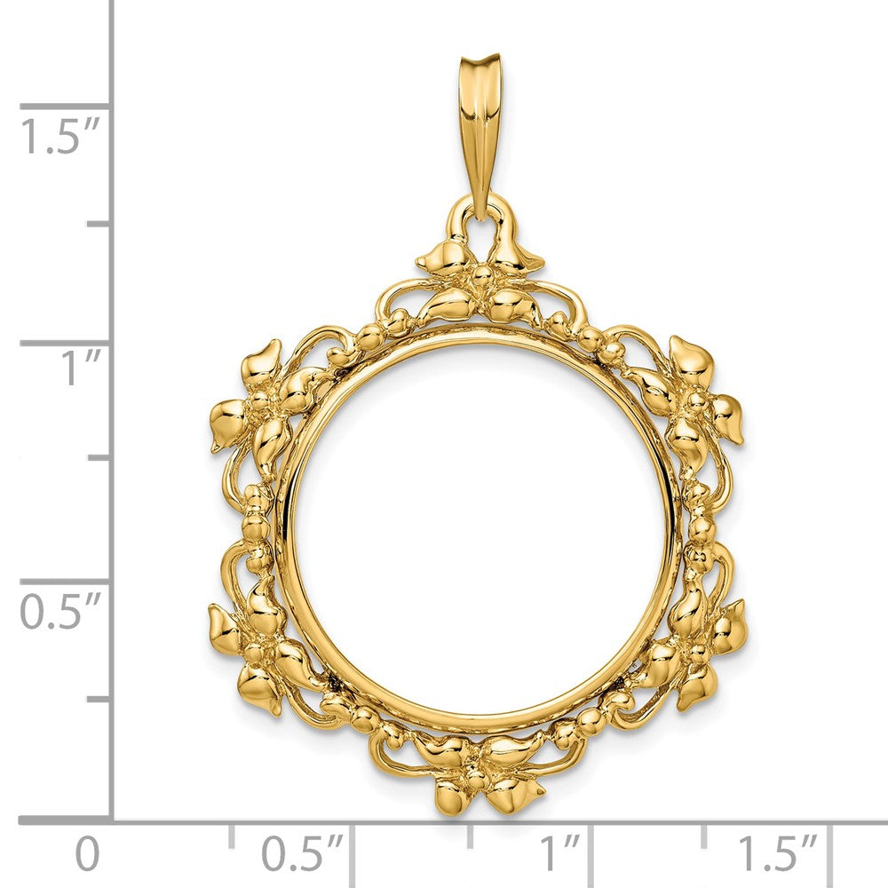 Wideband Distinguished Coin Jewelry 14k Polished Flower Blossom 22.0mm Prong Coin Bezel Pendant