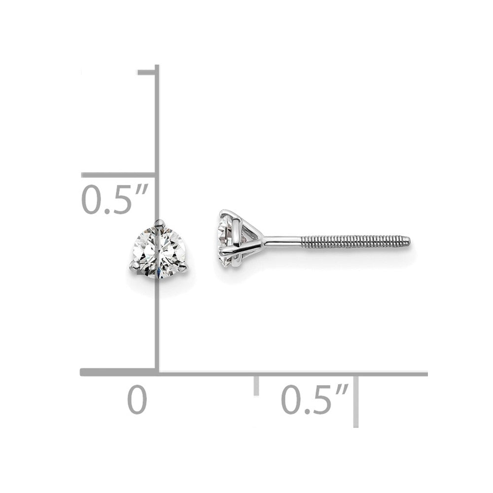 14k White Gold 1/3 ctw Lab Grown Diamond VS+ F+ Round 3 Prong Heavy Wt. Screwback Stud Earrings