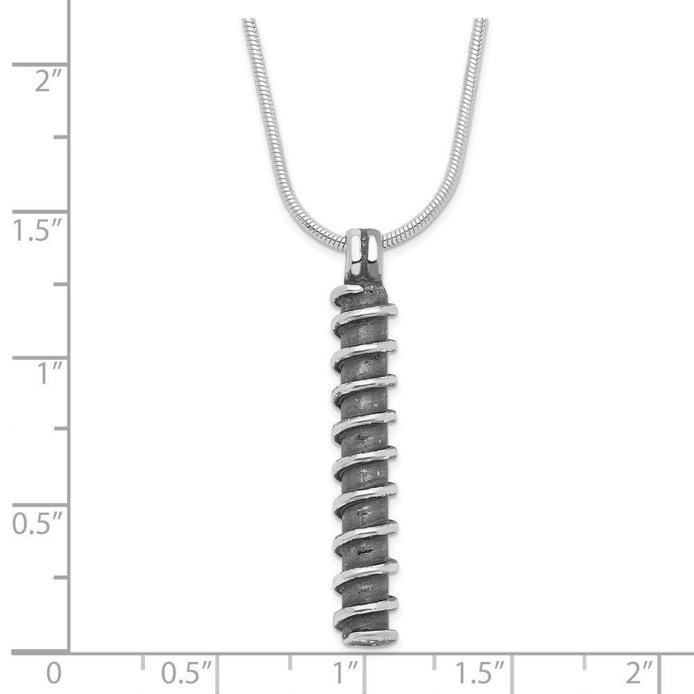 Sterling Silver Polished & Antiqued Fancy Twist Bar Necklace