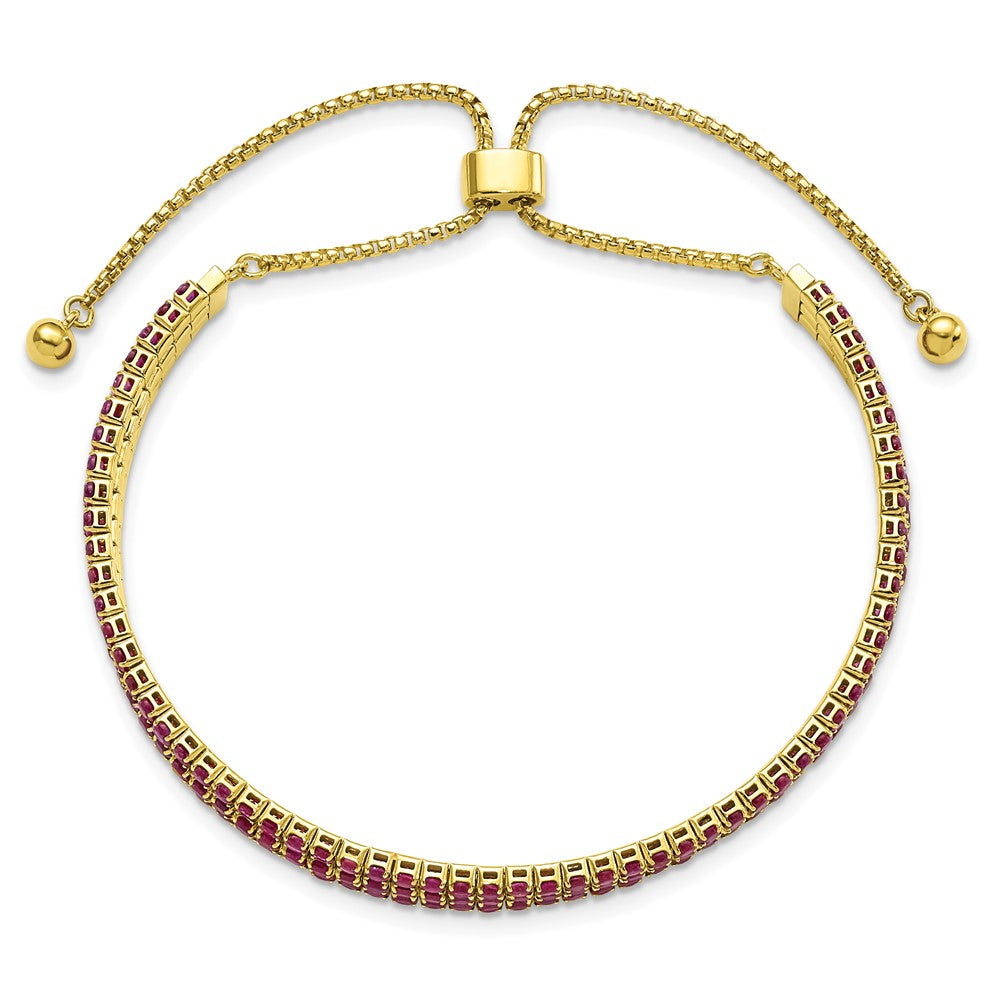 SS Gold Tone July Dark Pink Triple CZ Adjustable Bracelet