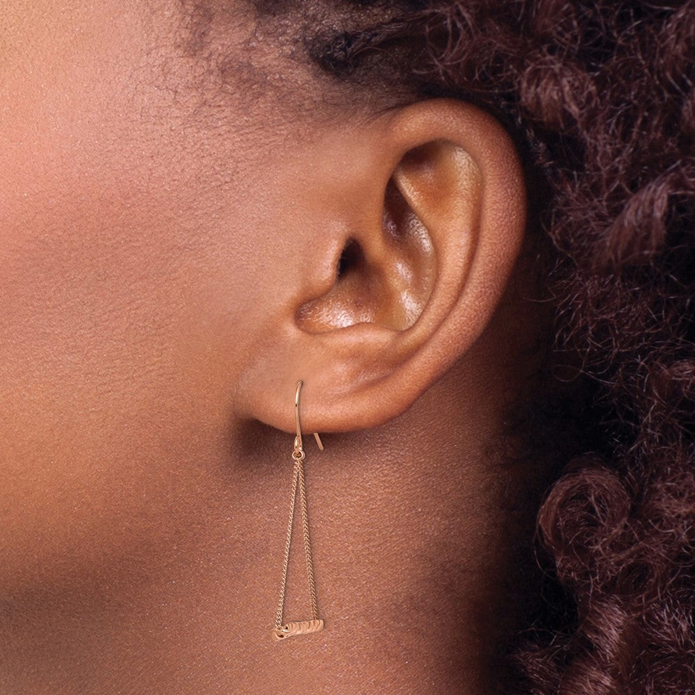 Stainless Steel Polished Rose IP Twisted Bar Dangle Shepherd Hook Earrings