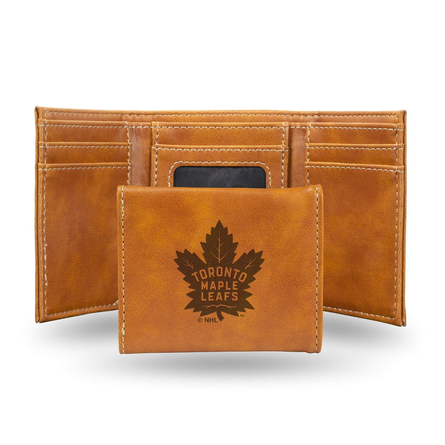 Hockey Rico Industries Toronto Maple Leafs Brown Laser Engraved Trifold Laser Engraved Tri-Fold Wallet - Men's Accessory