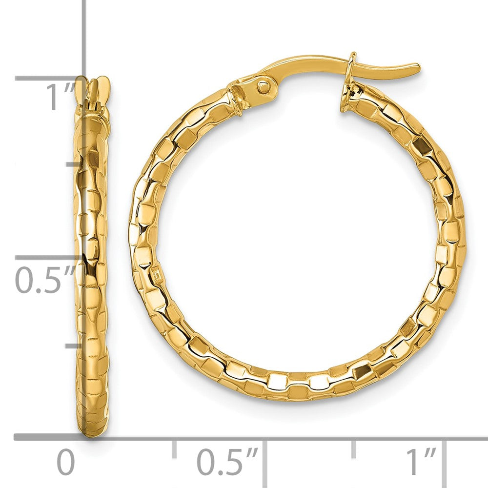 10K Polished and Textured 2.50 x 24mm Tube Hoop Earrings