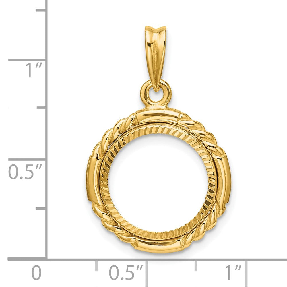 Wideband Distinguished Coin Jewelry 14k Polished Quadruple Twist and Diamond-cut 14.0mm Prong Coin Bezel Pendant