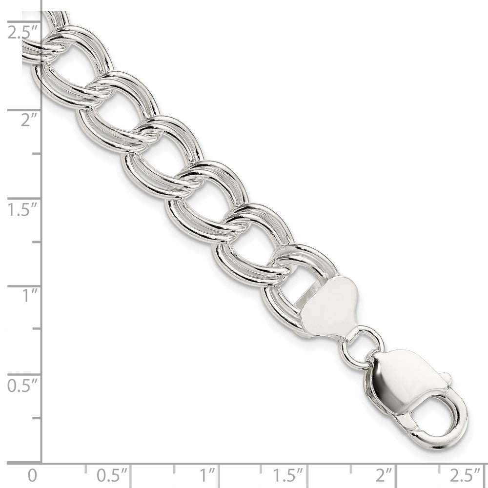 Sterling Silver 11.5mm Solid Double Link Charm Bracelet 8 inches