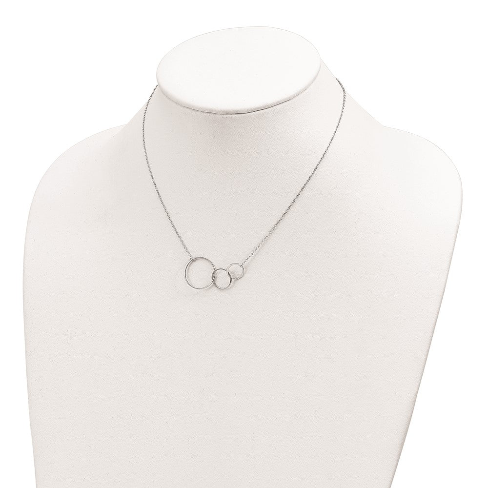 Sterling Silver Rhodium-plated 3 Intertwined Circles w/2 in ext. Necklace 16 Inches