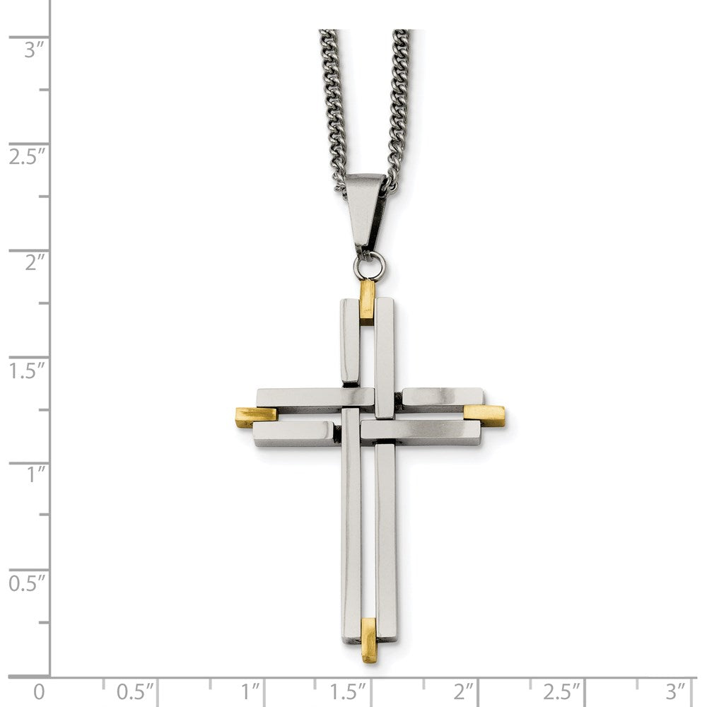 Stainless Steel Polished Yellow IP-plated Cross 22in Necklace