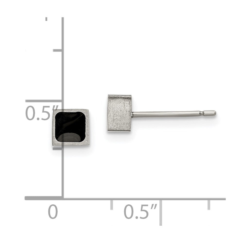 Titanium Brushed with Black Enamel Square Post Earrings