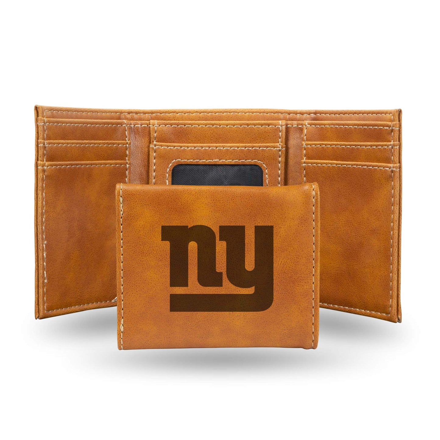 Football Rico Industries New York Brown Laser Engraved Trifold Laser Engraved Tri-Fold Wallet - Men's Accessory