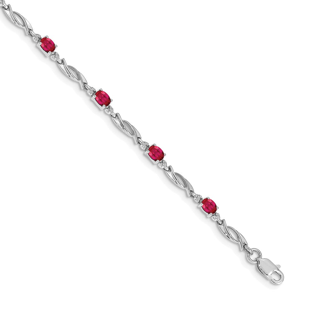14k White Gold Diamond and Ruby Bracelet 7.5 inches
