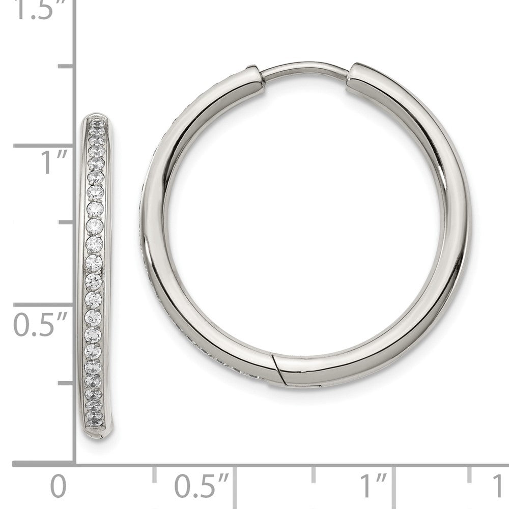 Stainless Steel Polished with CZ 2.5mm Hinged Hoop Earrings