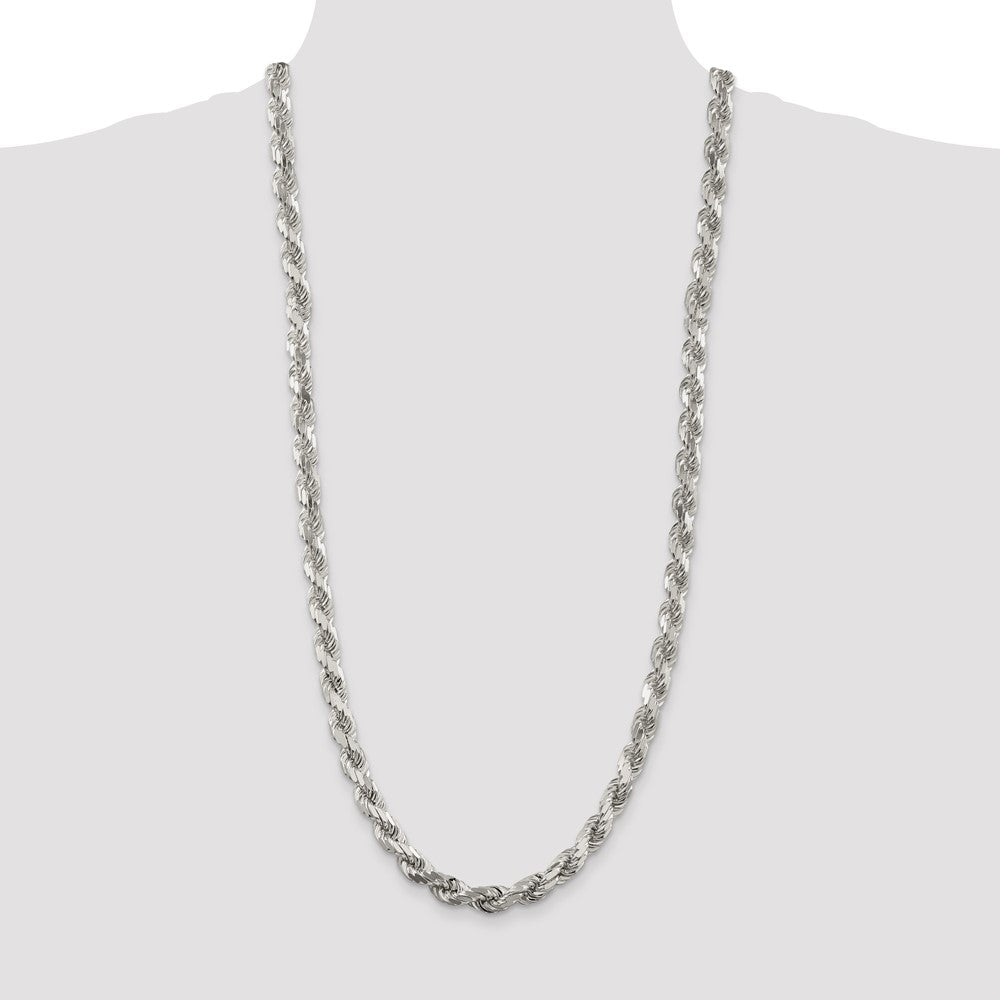 Sterling Silver 7.8mm Diamond-cut Rope Chain 30 Inches