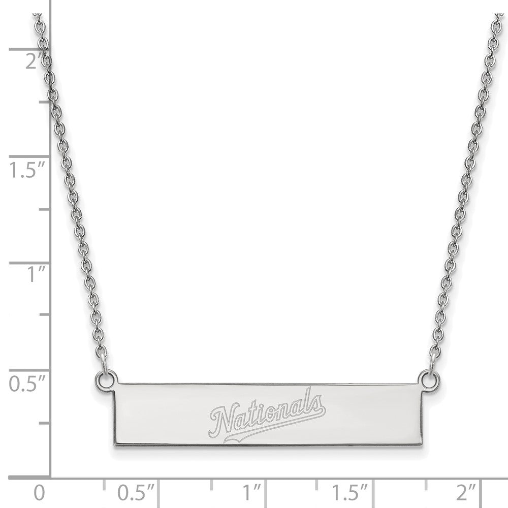 Sterling Silver Rhodium-plated MLB LogoArt Washington Nationals Team Script Bar 18 inch Necklace
