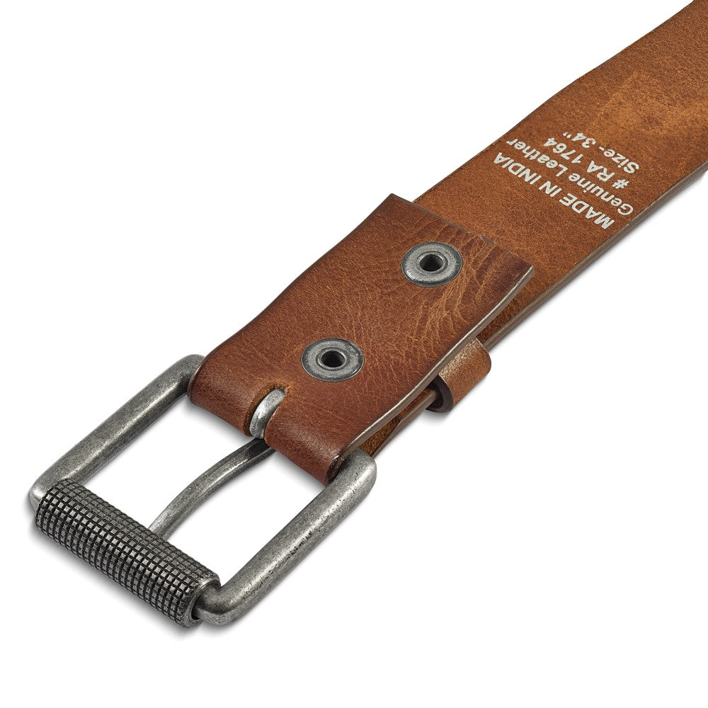 Tan Tumbled Cowhide Leather Silver-tone Buckle Belt Size 36