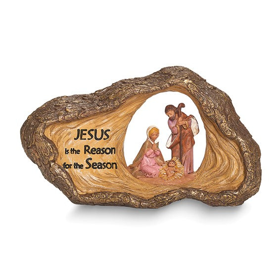 Figurine-Holy Family W/Verse Jesus Is The Reason For The Season (4.25 )