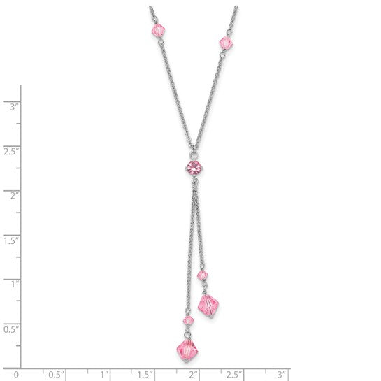 Rhodium-plated Kelly Waters Pink Crystal Drop Necklace
