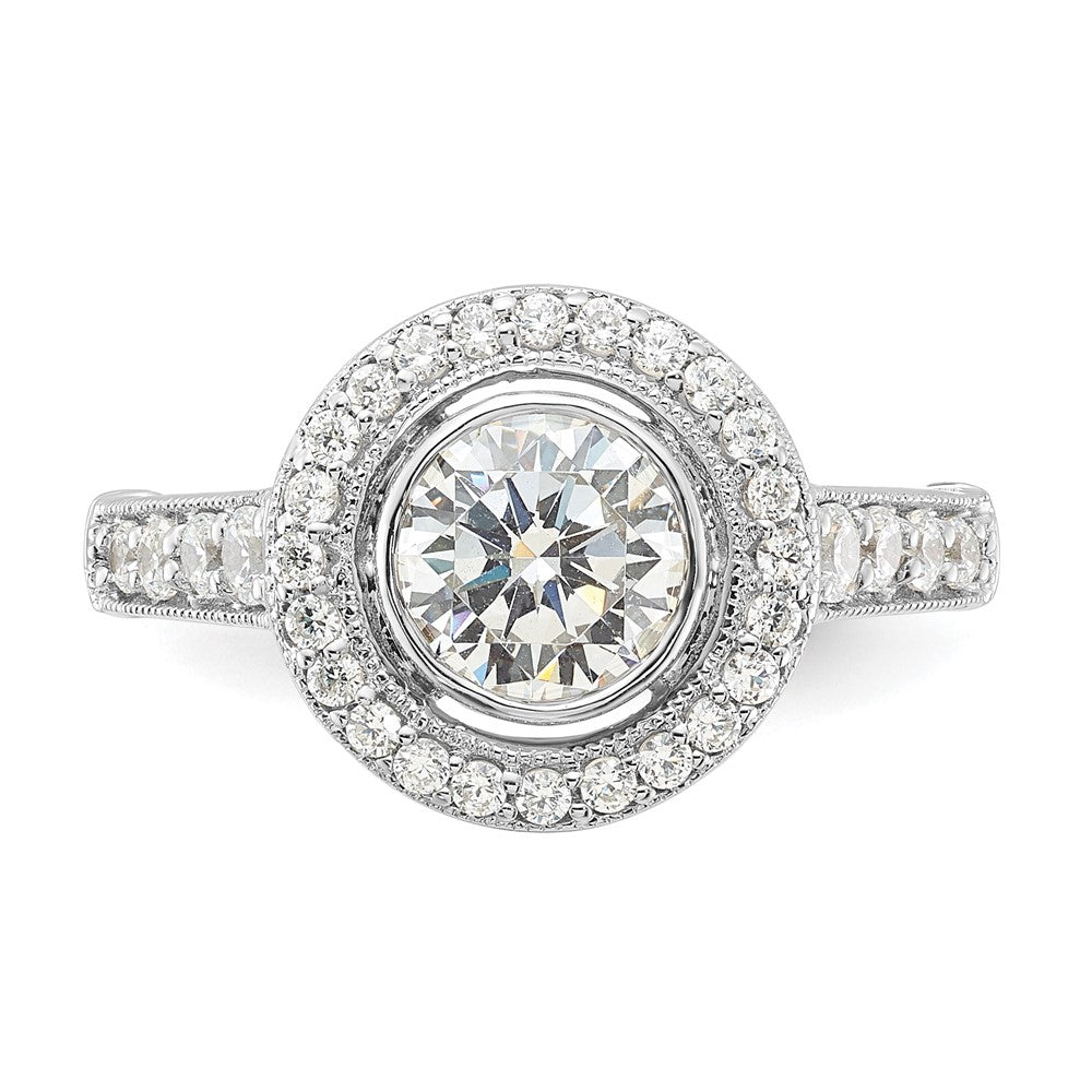 Sterling Silver Rhodium-plated Diamonore Bezel Halo Ring