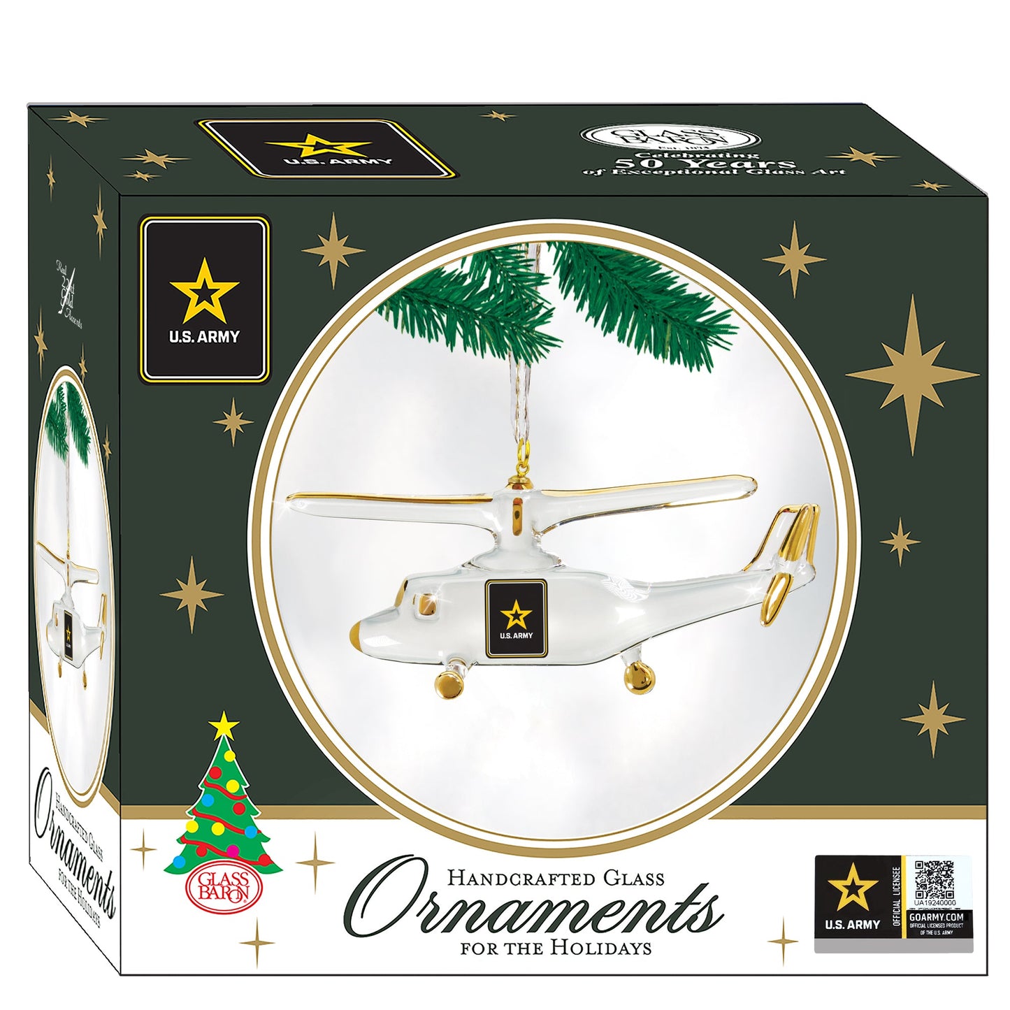 Glass Baron US Army Logo Helicopter Glass Ornament