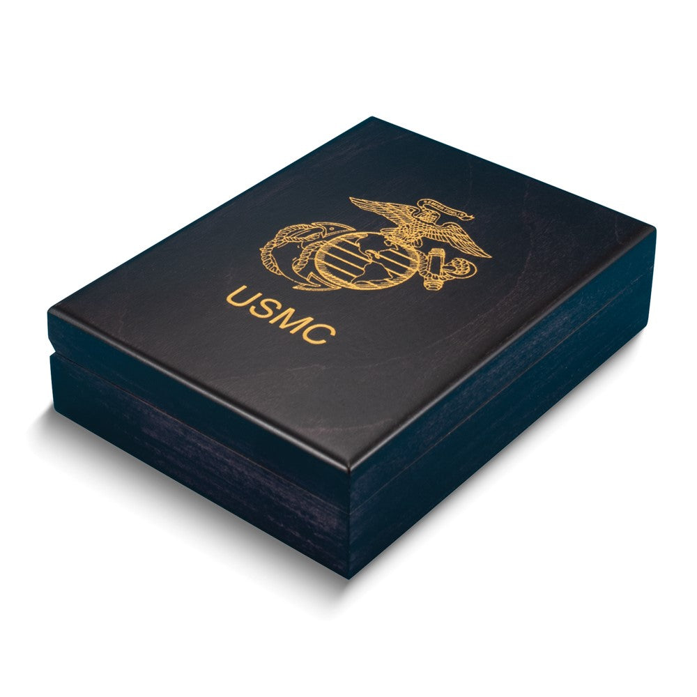 Black with Gold-tone Accented USMC Logo Handcrafted Wooden Keepsake Box