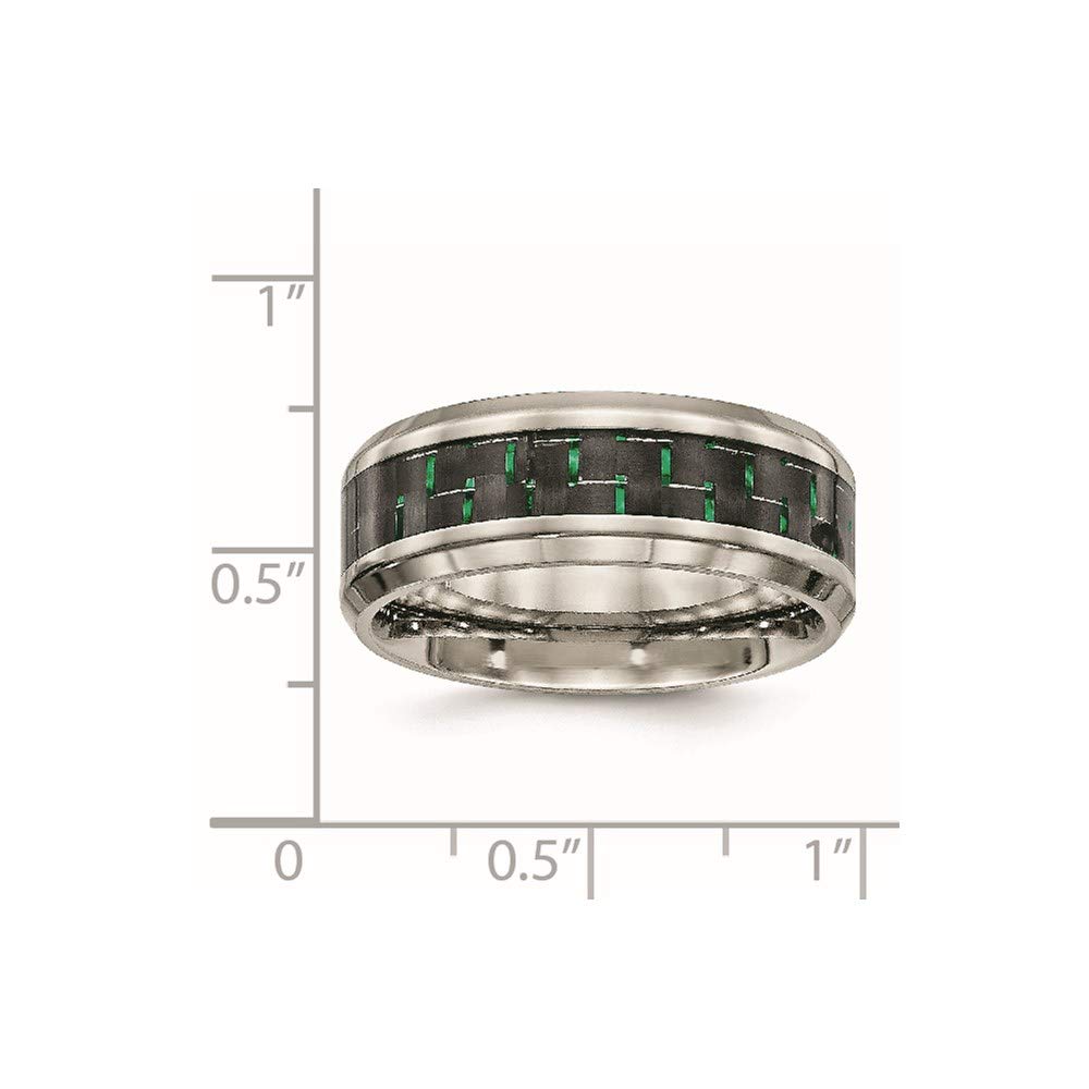 Titanium Polished with Black/Green Carbon Fiber Inlay 8mm Ring Size - 8.5