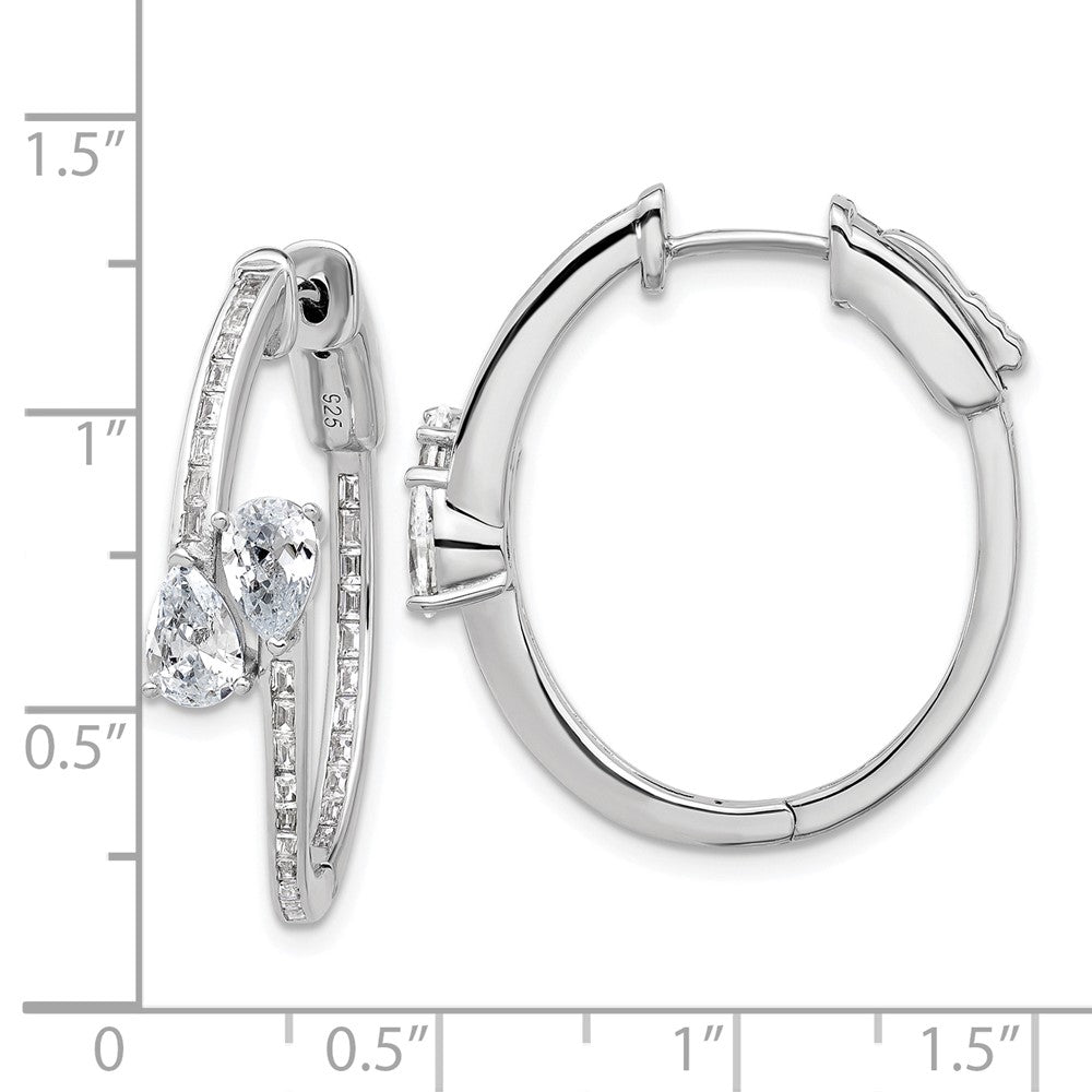 Sterling Shimmer Sterling Silver Rhodium-plated CZ 62 Stone In and Out Hinged Hoop Earrings
