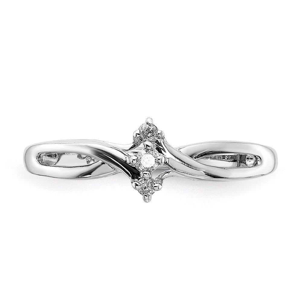 10k White Gold Polished Twisted 3 Stone Diamond Ring