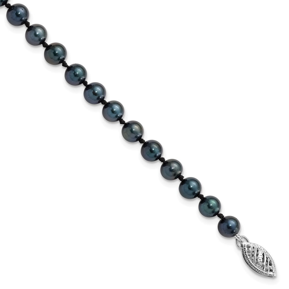 14k White Gold 5-6mm Black Round Akoya Saltwater Cultured Pearl 7 inch Bracelet 7 inches