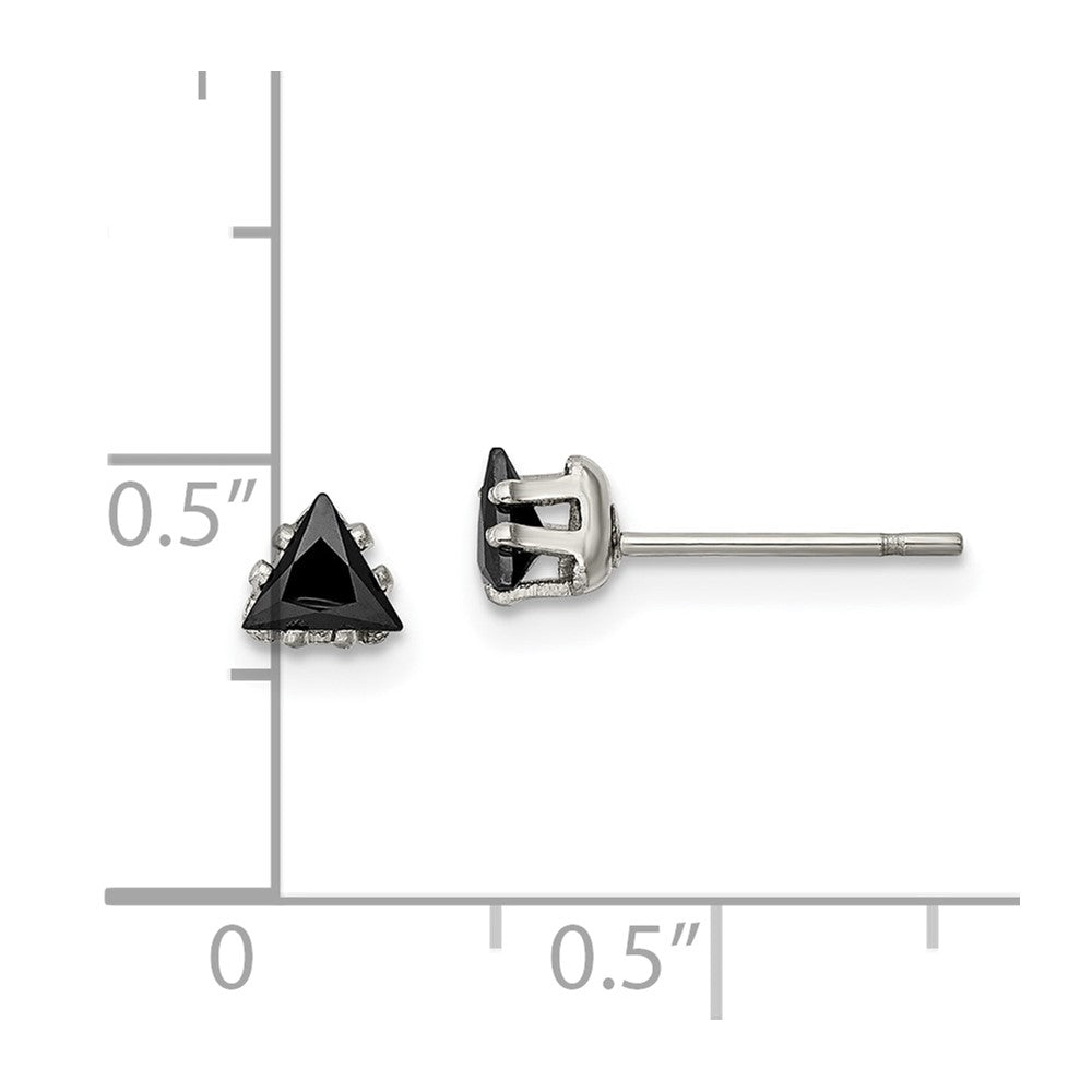 Stainless Steel Polished 4mm Black Triangle CZ Stud Post Earrings