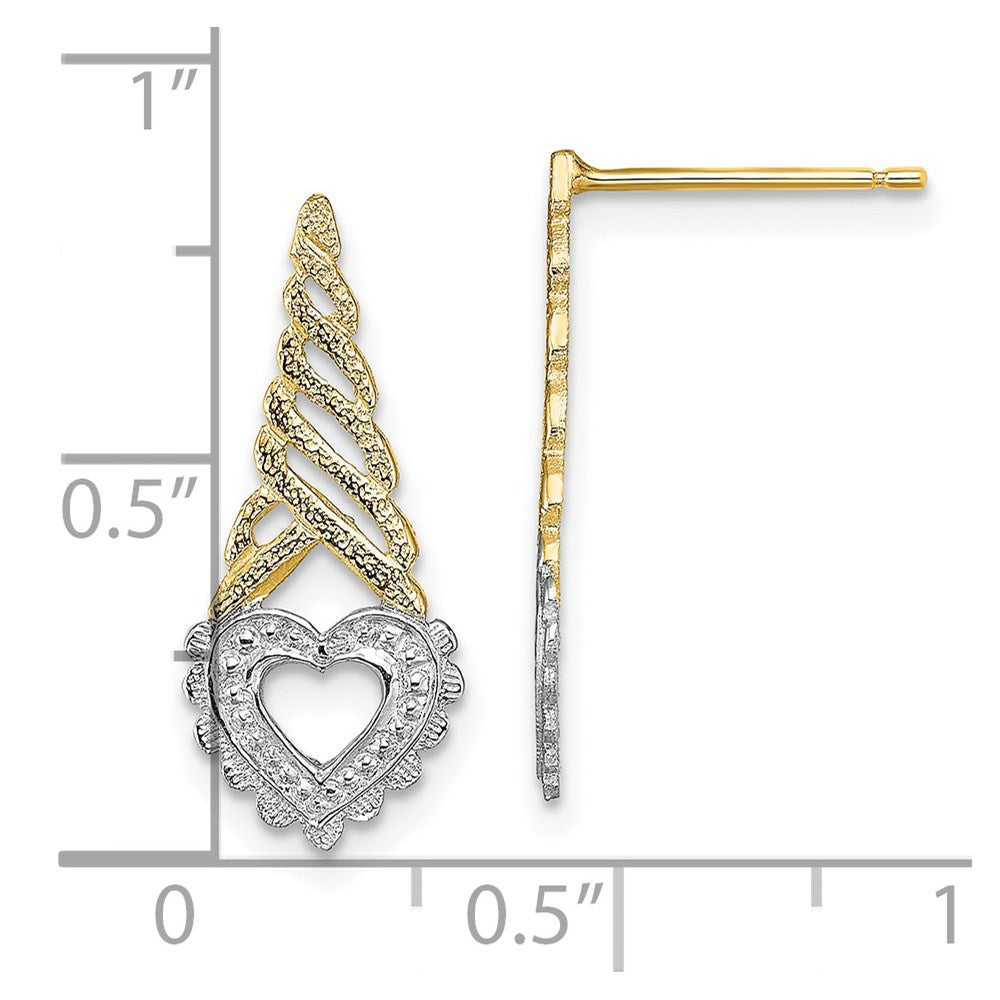 14K w/Rhodium Heart Yellow Cone Post Earrings
