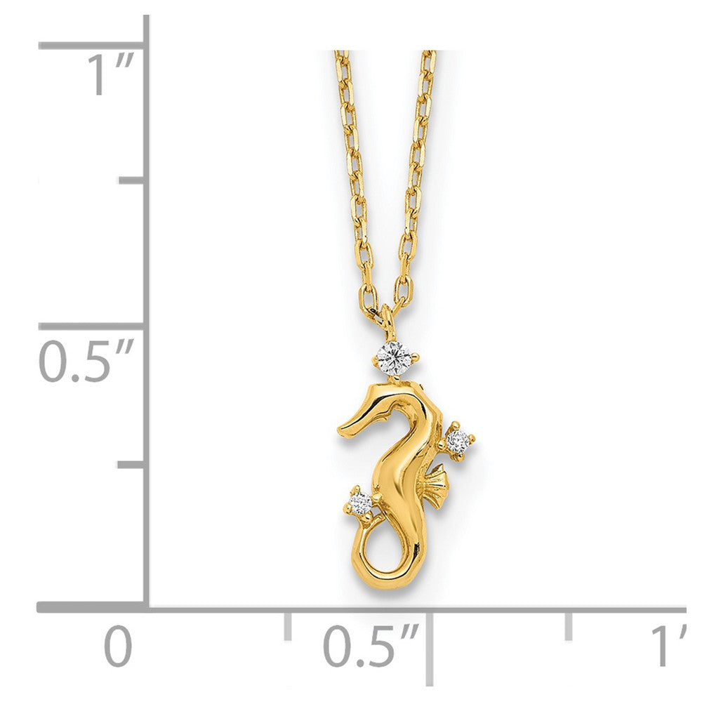 14k Yellow Gold Polished CZ Seahorse w/1.25 in ext Necklace