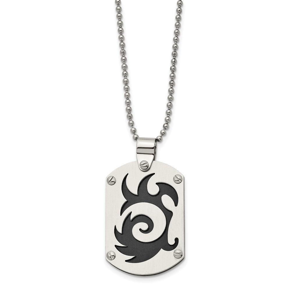 Stainless Steel Brushed Black IP-plated Swirl Dog Tag 24in Necklace