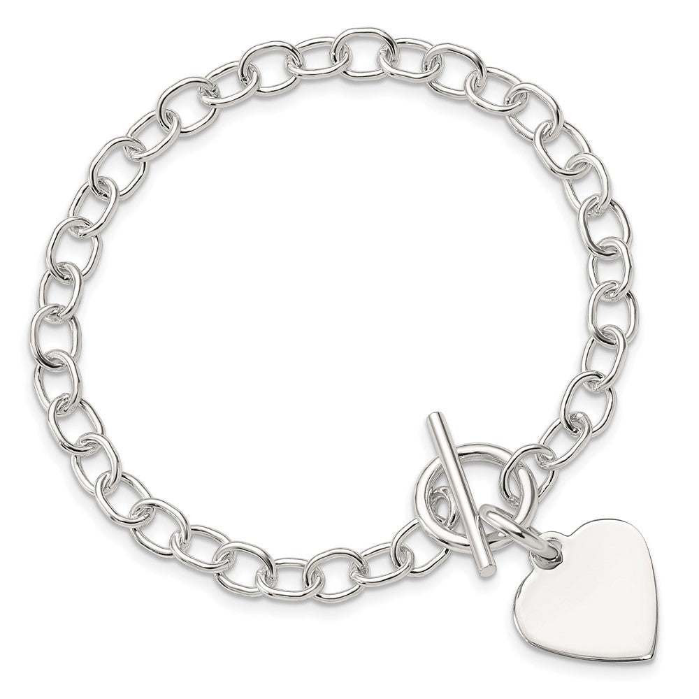 Sterling Silver Polished Engraveable Heart Charm Bracelet 7.5 inches